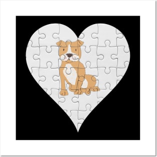 Staffordshire Bull Terrier Heart Jigsaw Pieces Design - Gift for Staffordshire Bull Terrier Brown Lovers Posters and Art